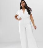 Koco & K Plus Soft Touch Wide Leg Jumpsuit In White - White