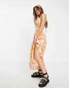 Asos Design Strappy Back Gathered Waist Maxi Sundress In Swirl Print-multi