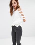 Noisy May Knit Sweater With Cut Out Sleeves - White