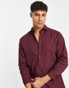 River Island Long Sleeve Slim Cvc Shirt In Burgundy-red