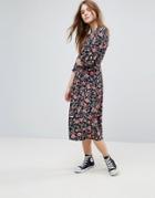 Influence Three Quarter Sleeve Floral Midi Dress - Multi