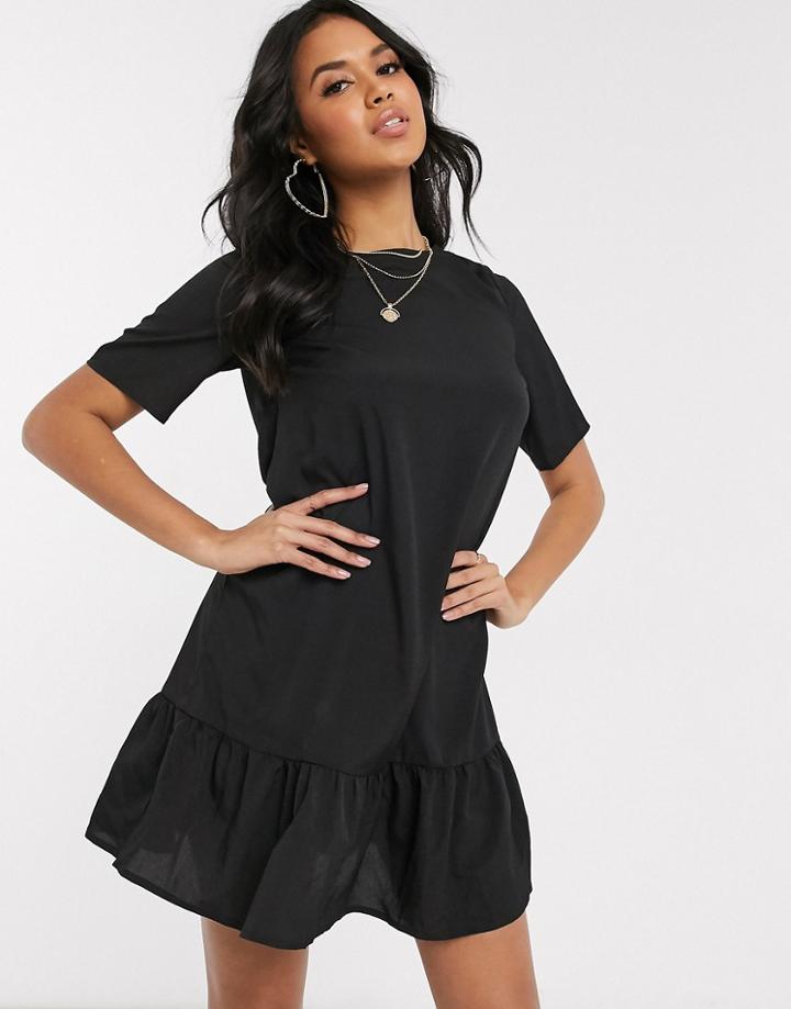 Ax Paris Drop Hem Smock Dress In Black