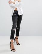 Replay Super Skinny Mid Rise Biker Jeans With Zips And Rips - Black