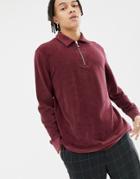 Weekday Timo Velour Sweatshirt With Half Zip In Black - Red