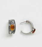 Sacred Hawk Semi-precious Stone Ornate Hoop Earrings - Silver