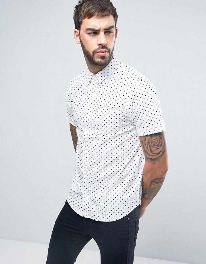Brave Soul All Over Dot Short Sleeve Shirt - White