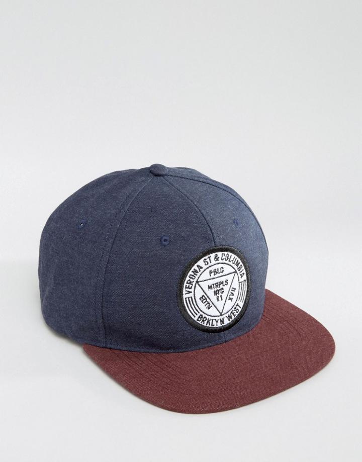 Asos Snapback Cap In Navy Jersey With Collegiate Badge - Navy