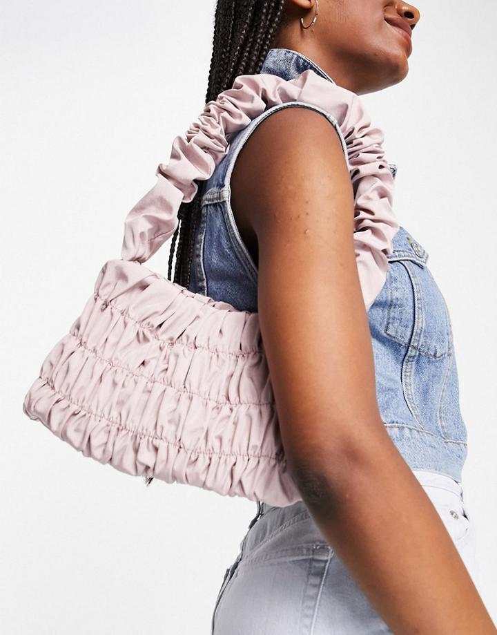 Asos Design Ruching Shoulder Bag In Blush-pink
