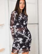 Daisy Street Long Sleeve Top In Tie Dye Mesh - Part Of A Set-black