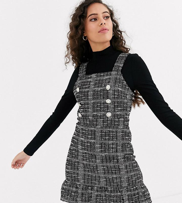 Miss Selfridge Petite Pinny Dress In Mono Boucle - Multi