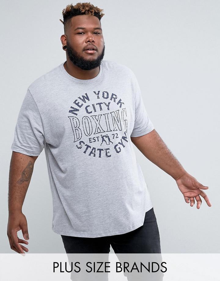 Jacamo Plus T-shirt With State Print In Gray Marl - Gray
