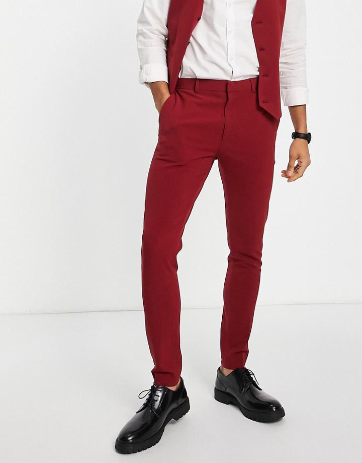 Asos Design Super Skinny Suit Pants In Burgundy-red