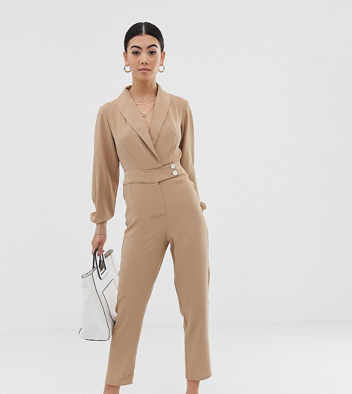 Fashion Union Petite Tuxedo Jumpsuit - Beige