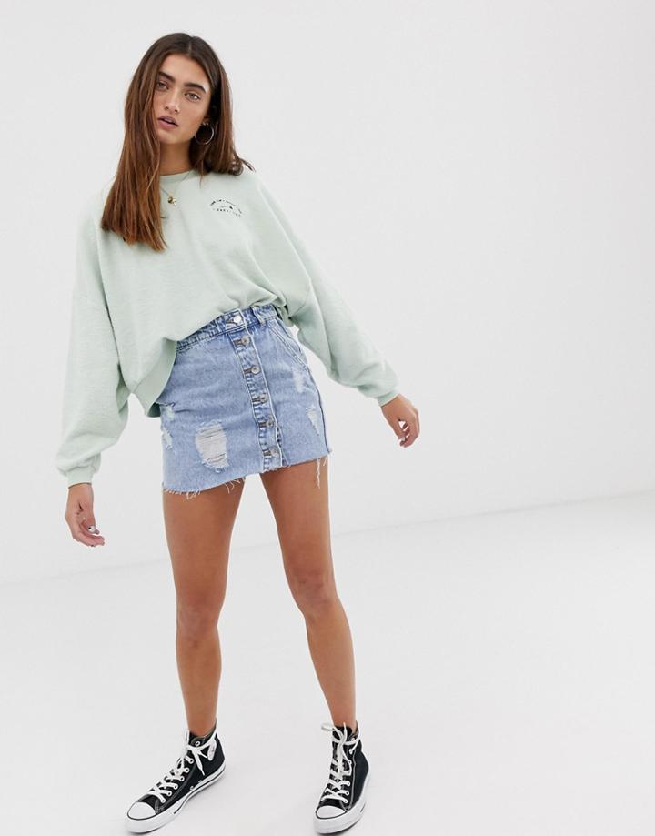 Pull & Bear Mini Skirt With Button Detail In Light Blue - Blue