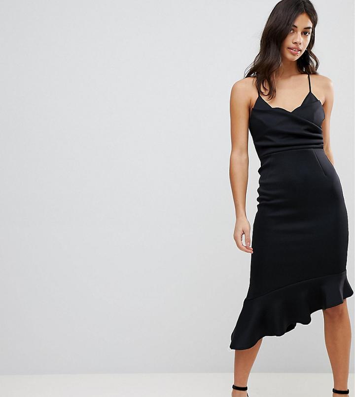 Asos Petite Scuba Cami Pephem Midi Dress - Black