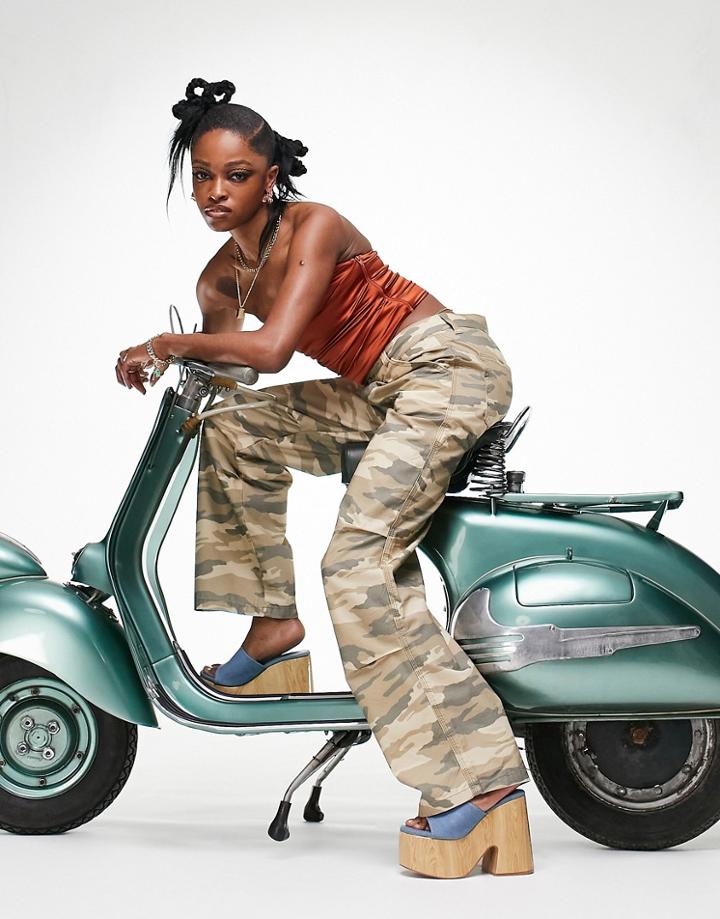 Asos Design Slouchy Cargo Pants In Brown Camo-multi