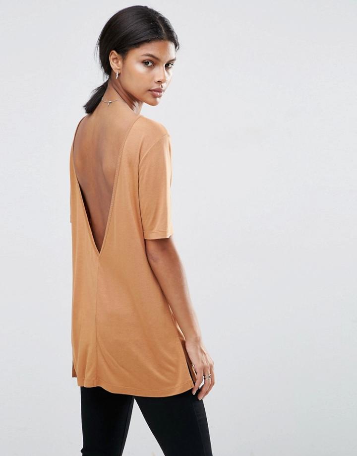 Asos V Back T-shirt With Short Sleeve - Brown