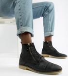 Asos Design Wide Fit Lace Up Boots In Black Suede With Zip Detail And Natural Sole - Black