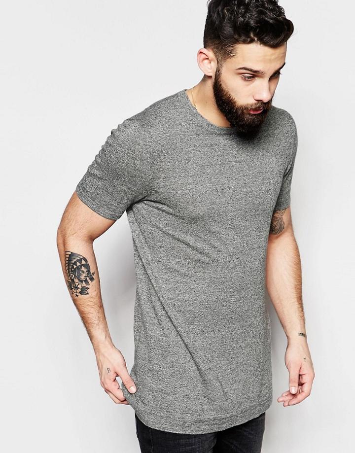 Asos Longline Knitted T-shirt In Mustard Twist - Beige