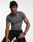 New Look Muscle Fit Polo With Rose Embroidery In Gray