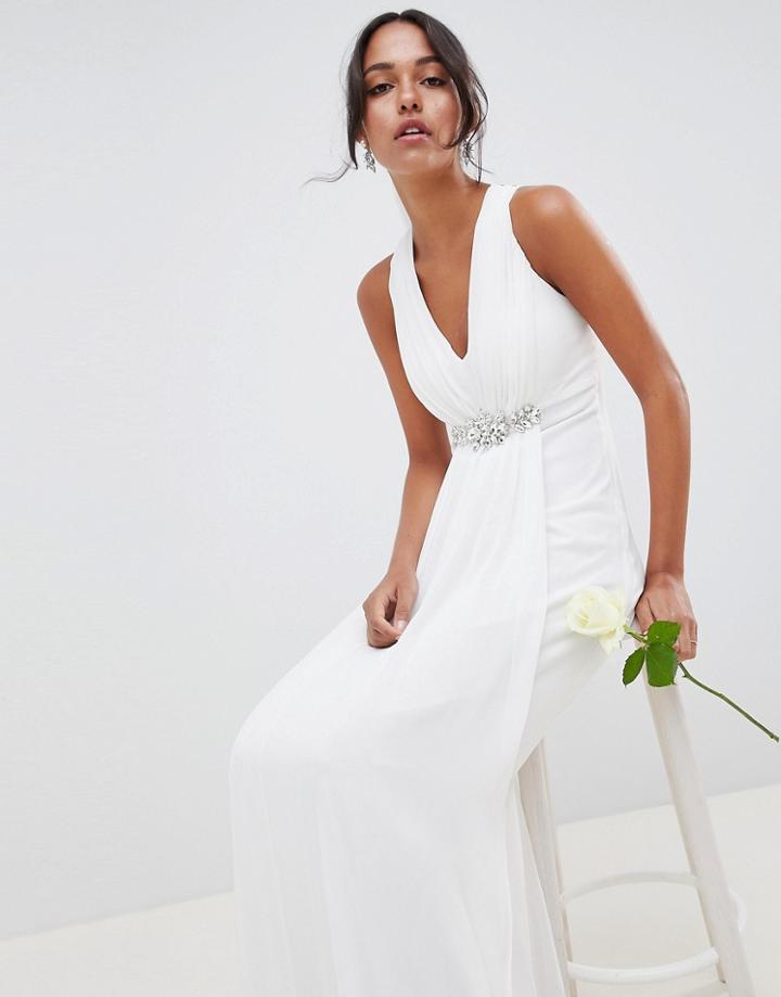 City Goddess Wedding Maxi Dress With Embellished Detail - White