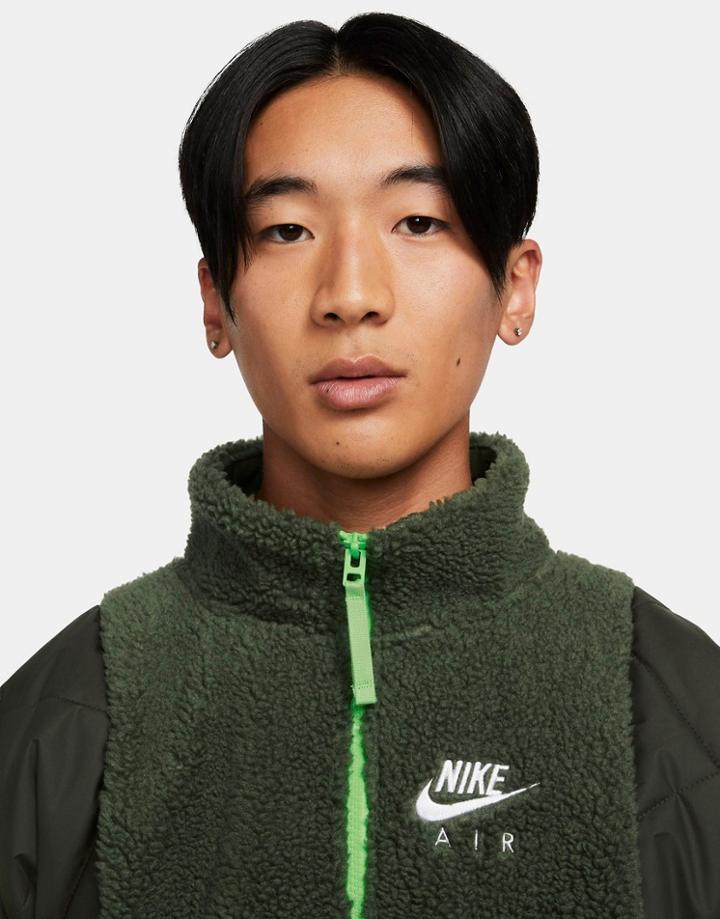 Nike Air Winter Quarter-zip Paneled Sherpa Fleece In Khaki-green