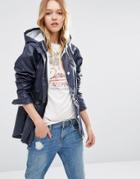Asos Rain Trench In Wax With Nautical Styling - Blue