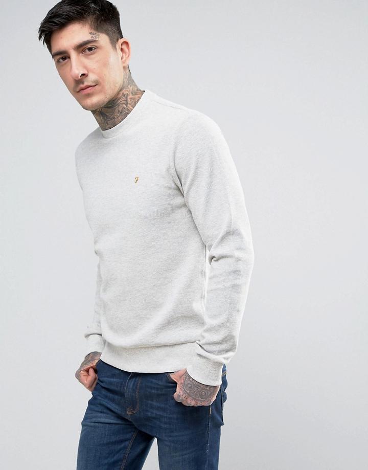 Farah Ashcroft Crew Sweat Waffle Slim Fit In Light Gray Marl - Gray