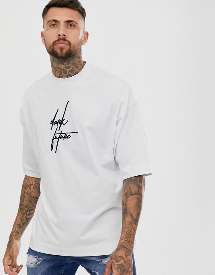 Asos Design Oversized Heavyweight T-shirt With Dark Future Logo - White