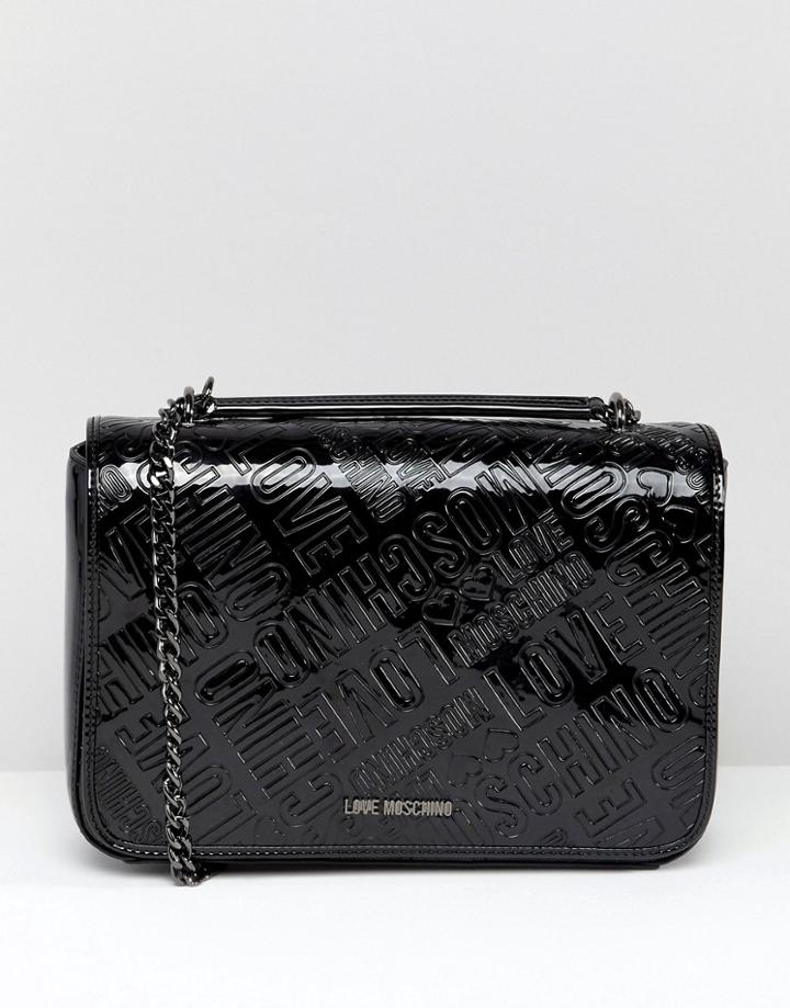 Love Moschino Metallic Embossed Logo Shoulder Bag - Black