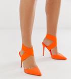 Asos Design Wide Fit Payback Elastic High Heels In Neon Orange