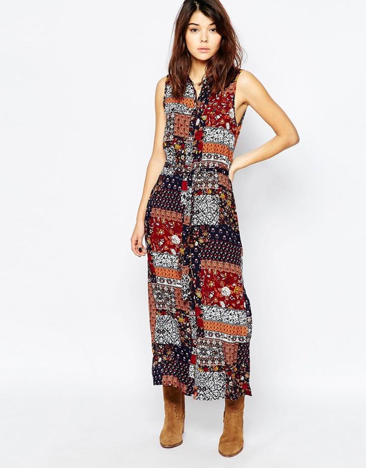 Brave Soul Mixed Print Maxi Shirt Dress
