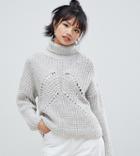Asos Design Petite Roll Neck Sweater In Moving Rib Stitch - Stone