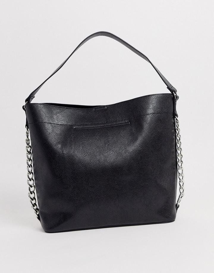 Asos Design Oversized Shopper In Snake With Chain Side Detail
