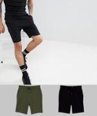 Asos Design Jersey Skinny Shorts 2 Pack Black/khaki Save - Multi