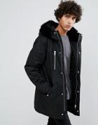 Clean Cut Copenhagen Premium Removable Faux Fur Hood Parka Jacket - Black