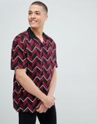 Asos Design Oversized Chevron Stirpe Shirt With Revere Collar - Red
