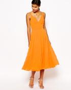 Asos Chevron Textured Pleated Cami Midi Dress - Orange