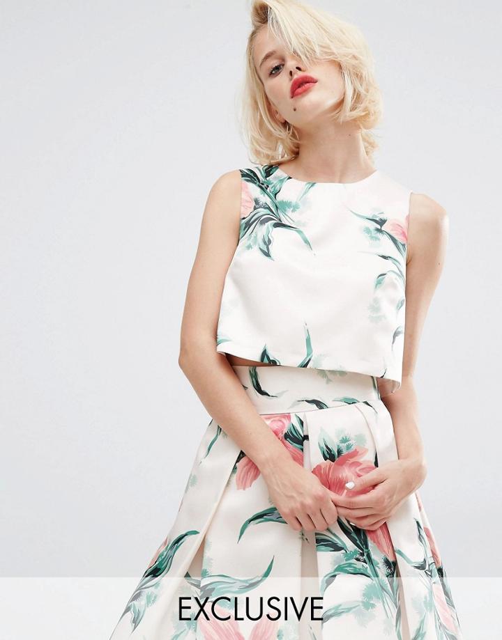 Horrockses Betty Co-ord Crop Top In Lily Print - Nude Lily Print