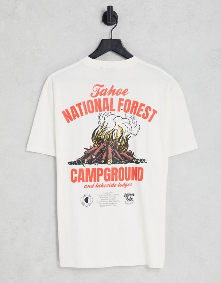 Asos Design Relaxed T-shirt In Off-white With Camping Front & Back Print