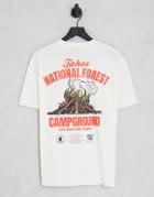 Asos Design Relaxed T-shirt In Off-white With Camping Front & Back Print