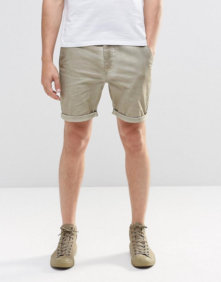 Asos Slim Chino Shorts In Light Stone With Oil Wash - Chinchilla