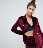 Missguided Velvet Suit Blazer In Red - Red