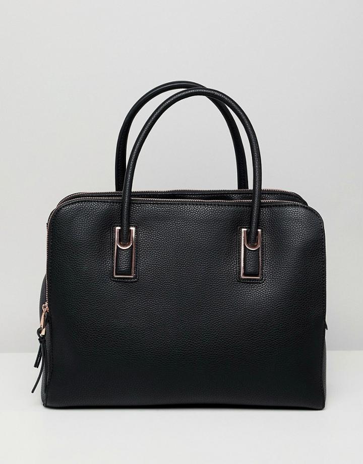 Asos Design Rose Gold Zipped Compartment Tote Bag With Detachable Strap-black