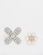 Asos Pack Of 2 Pearl Brooches - Cream