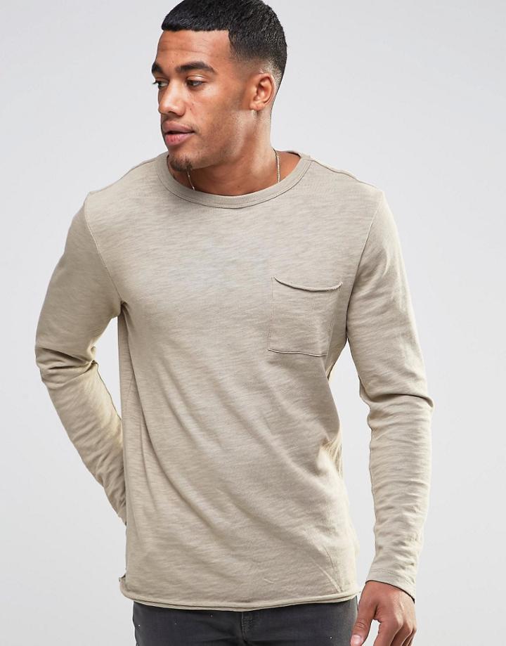 New Look Long Sleeve Top In Light Khaki - Green