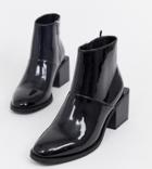 Monki Patent Ankle Boots With Square Heels In Black - Black
