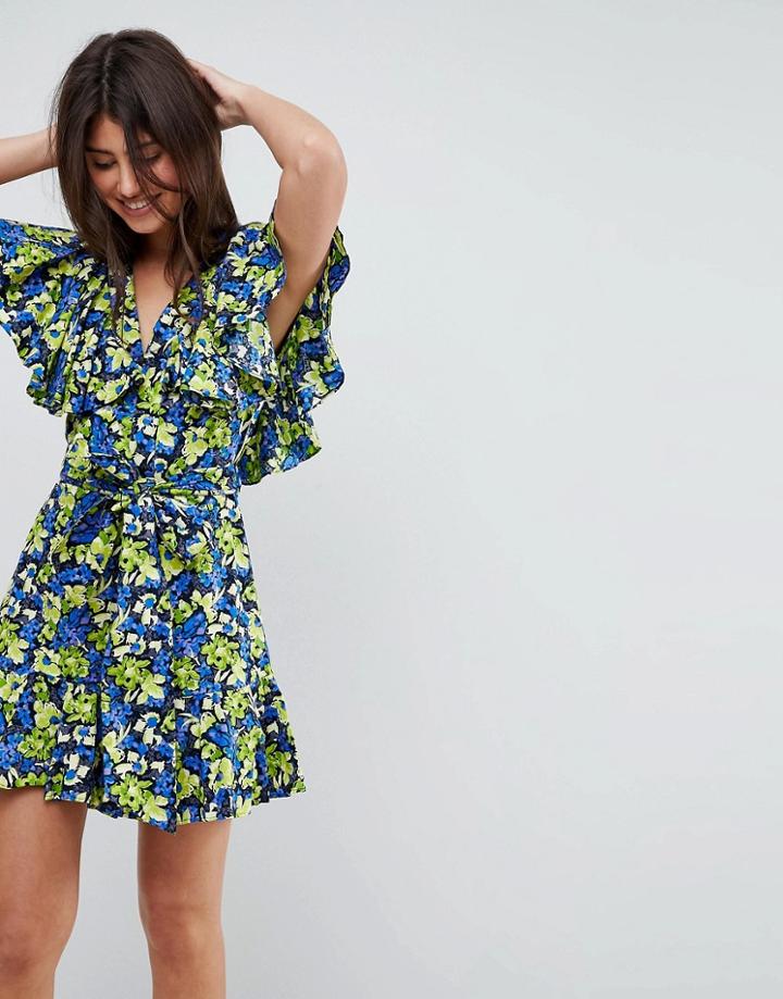 Asos Cotton Ruffle Sundress In Floral Print - Multi