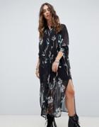 Religion Midi Shirt Dress In Grunge Floral - Black