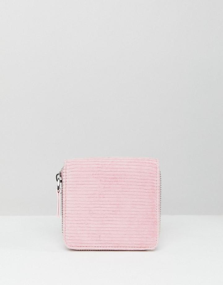 Monki Cord Zip Up Wallet In Pink - Pink